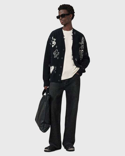 Black טי שירט קצרה לגברים Drip ALLSAINTS