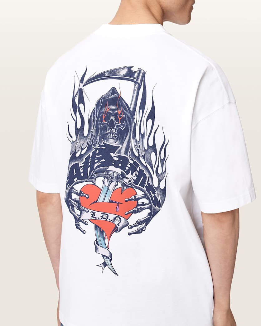 White Smoke טי שירט קצרה אוברסייז לגברים Scimitar ALLSAINTS
