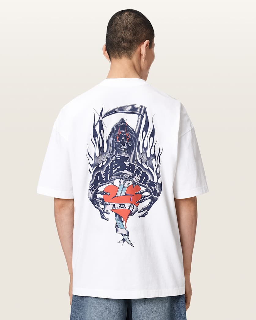 White Smoke טי שירט קצרה אוברסייז לגברים Scimitar ALLSAINTS