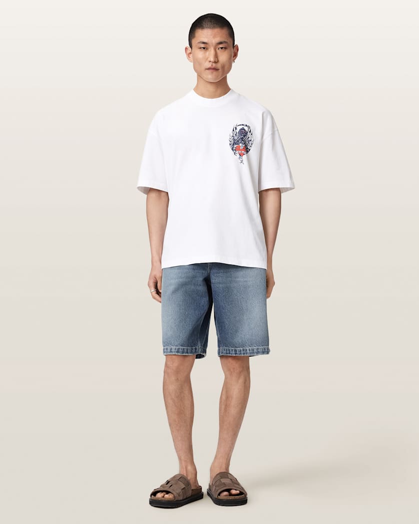 Light Gray טי שירט קצרה אוברסייז לגברים Scimitar ALLSAINTS
