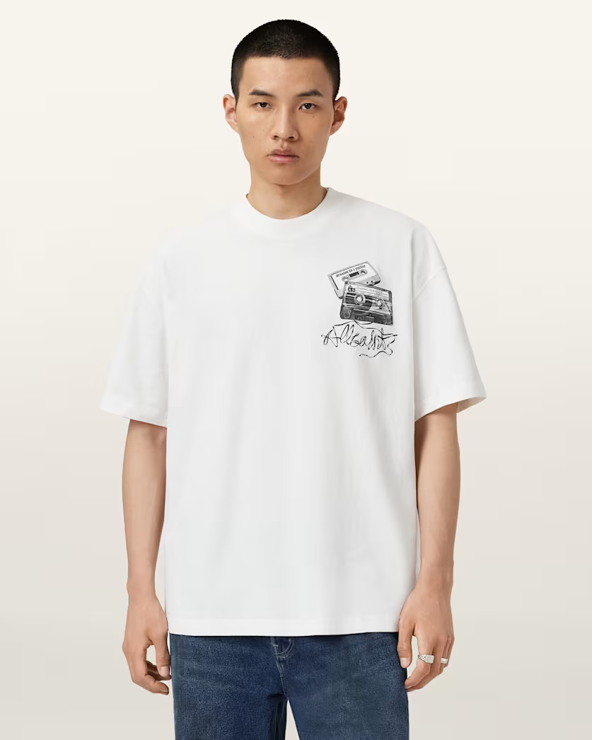 Antique White טי שירט קצרה לגברים Reel ALLSAINTS