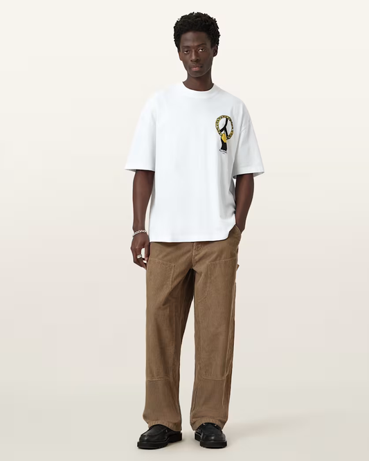 Beige טי שירט קצרה לגברים Screwed ALLSAINTS