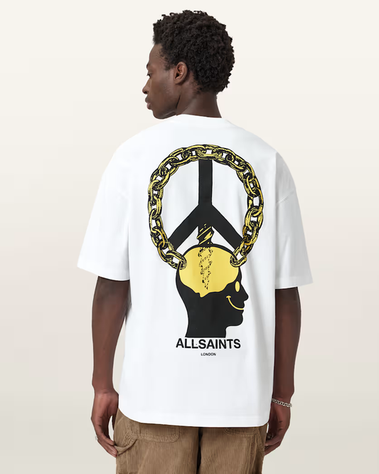 Beige טי שירט קצרה לגברים Screwed ALLSAINTS