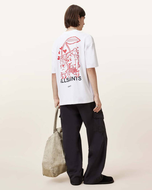 Antique White טי שירט קצרה אוברסייז לגברים Breakup ALLSAINTS