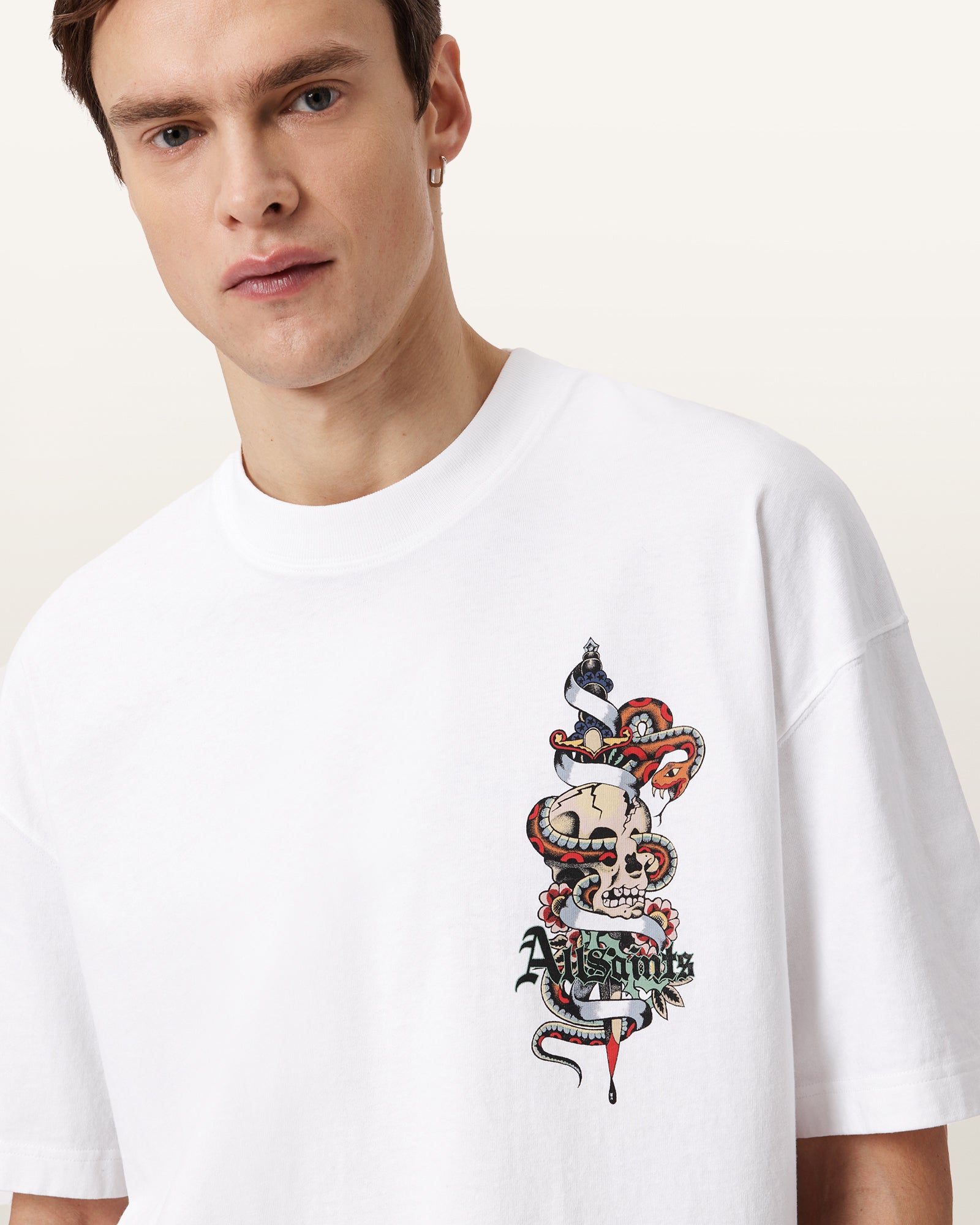 White Smoke טי שירט קצרה לגברים Blade ALLSAINTS