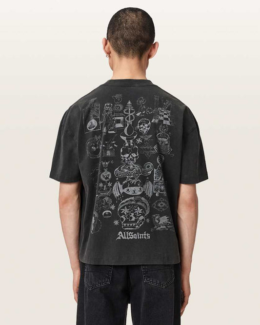 Dark Slate Gray טי שירט קצרה בוקסית לגברים Ignis ALLSAINTS