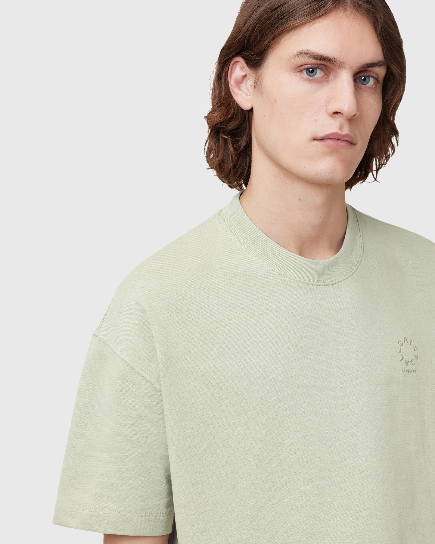 Light Gray טי שירט קצרה אוברסייז לגברים Haven ALLSAINTS