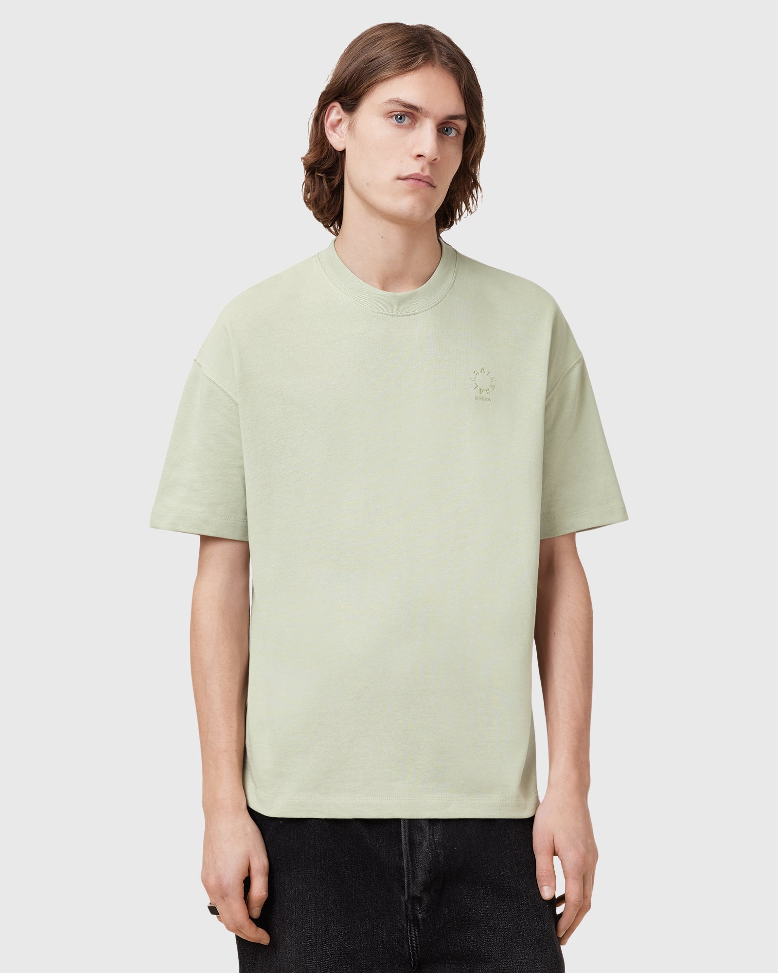 Light Gray טי שירט קצרה אוברסייז לגברים Haven ALLSAINTS