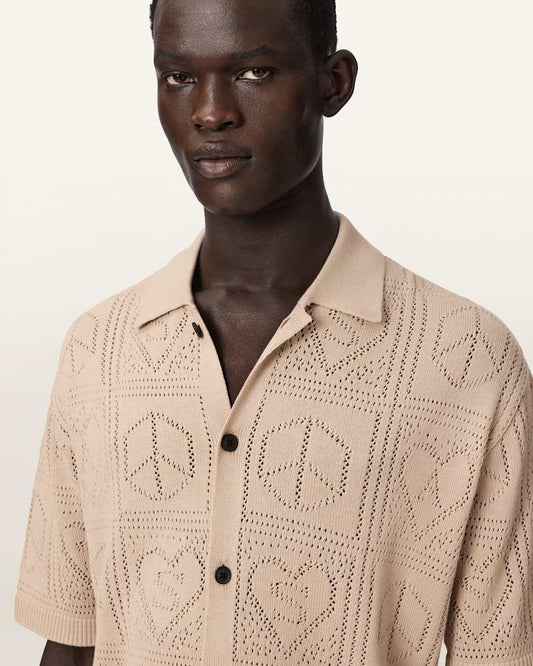 Seashell חולצה מכופתר קצרה סריג לגברים Arktx Open Stitch ALLSAINTS