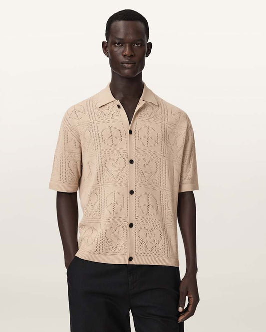 Seashell חולצה מכופתר קצרה סריג לגברים Arktx Open Stitch ALLSAINTS