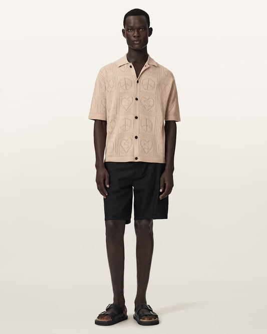 Antique White חולצה מכופתר קצרה סריג לגברים Arktx Open Stitch ALLSAINTS