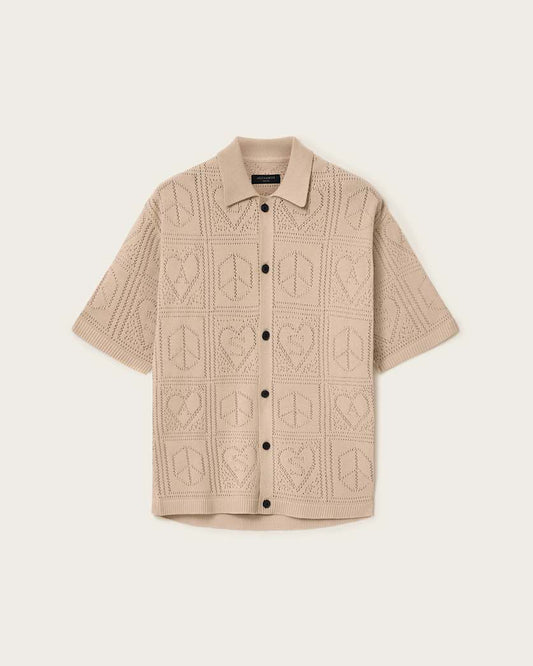 Tan חולצה מכופתר קצרה סריג לגברים Arktx Open Stitch ALLSAINTS
