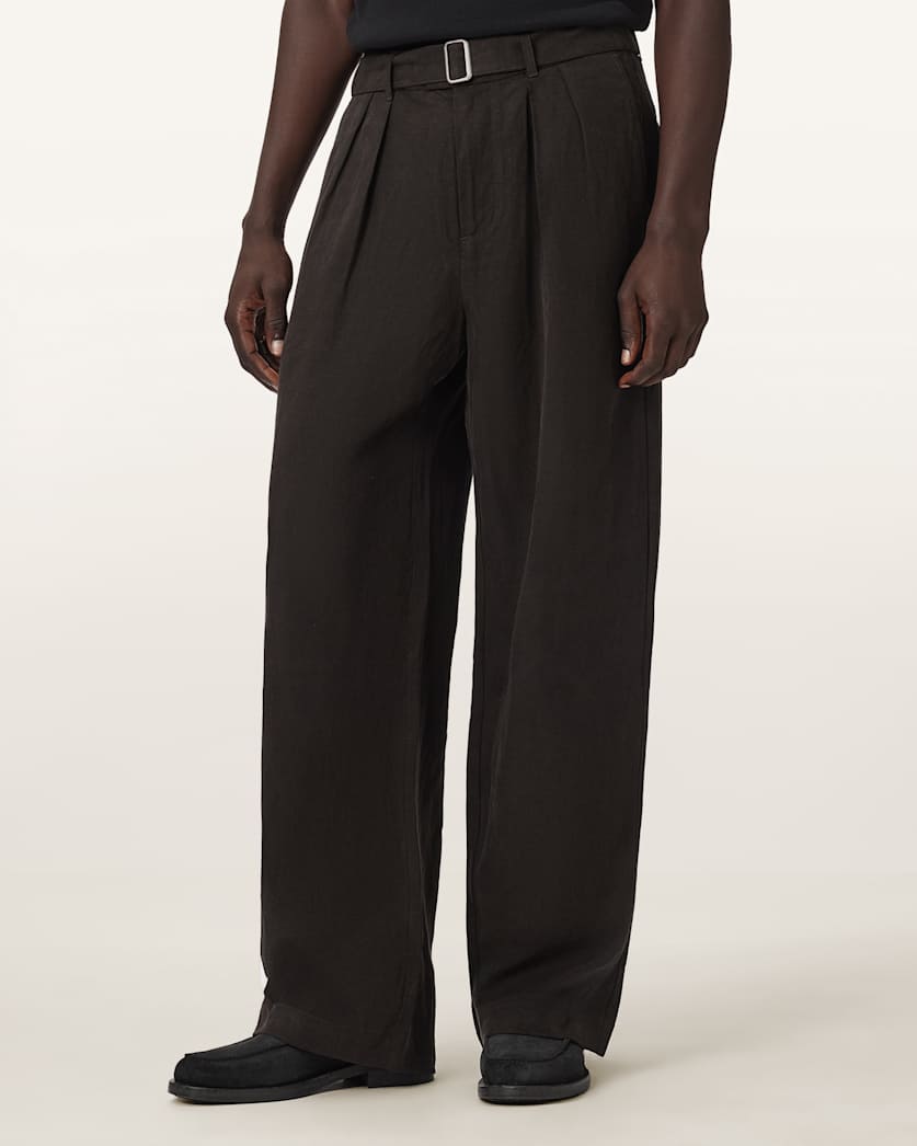 Black מכנסי פשתן לגברים Marko ALLSAINTS