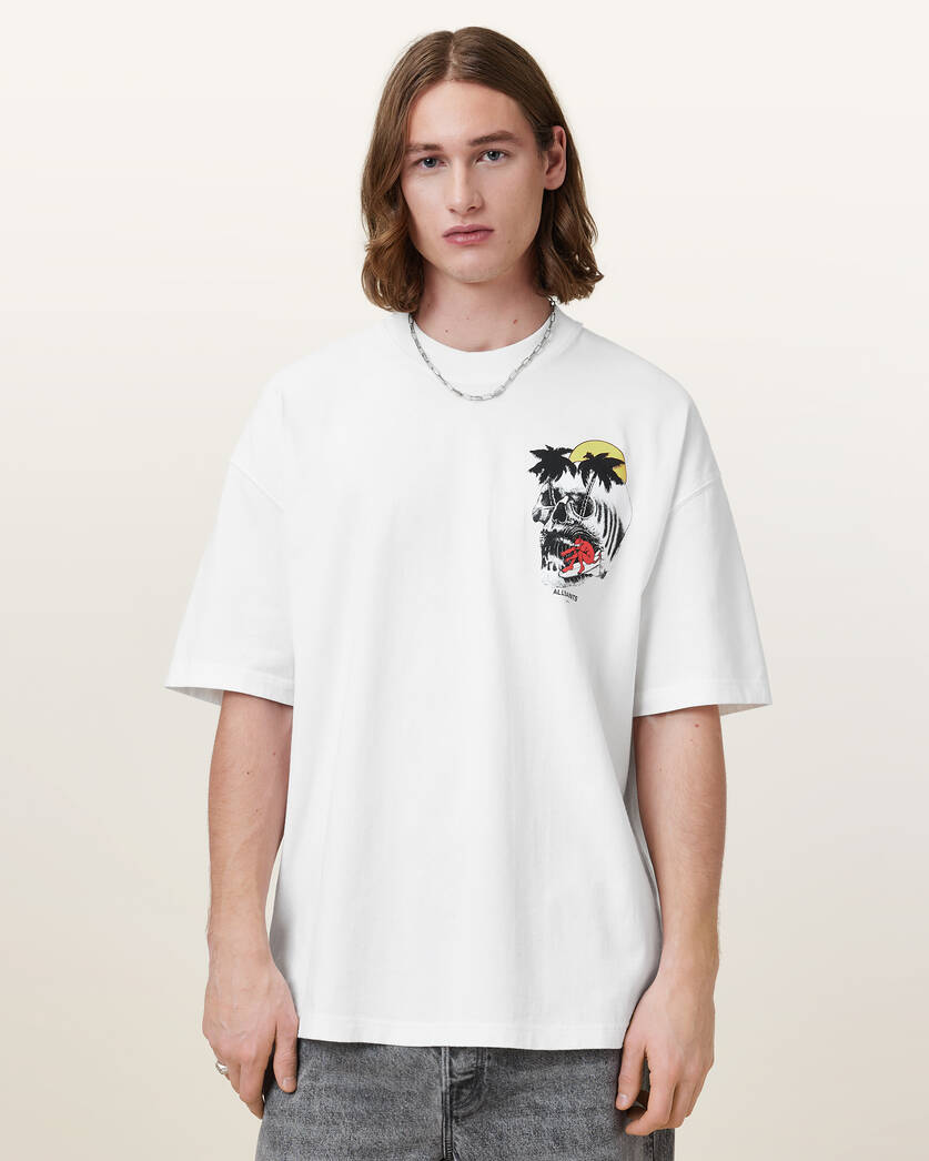 Antique White טי שירט קצרה אוברסייז לגברים Breaker ALLSAINTS