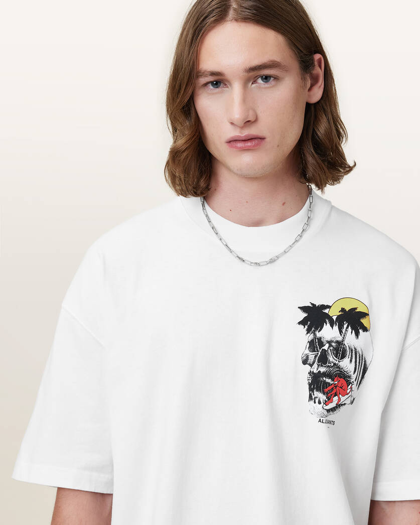 Antique White טי שירט קצרה אוברסייז לגברים Breaker ALLSAINTS