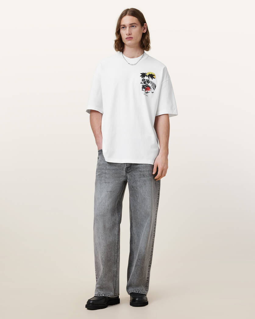 Antique White טי שירט קצרה אוברסייז לגברים Breaker ALLSAINTS