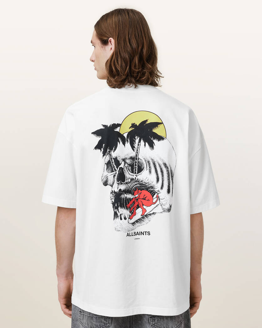 Antique White טי שירט קצרה אוברסייז לגברים Breaker ALLSAINTS