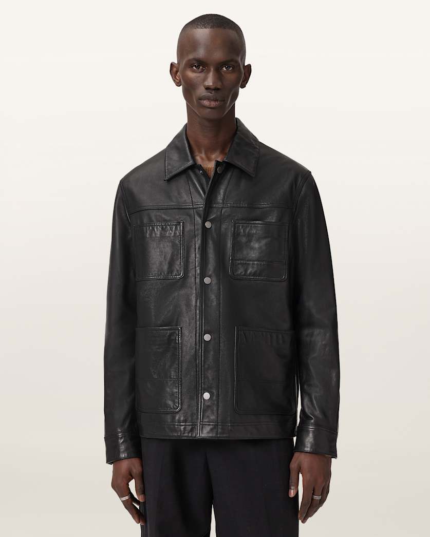 Dark Slate Gray ג'קט עור לגברים Biker Jacket ALLSAINTS
