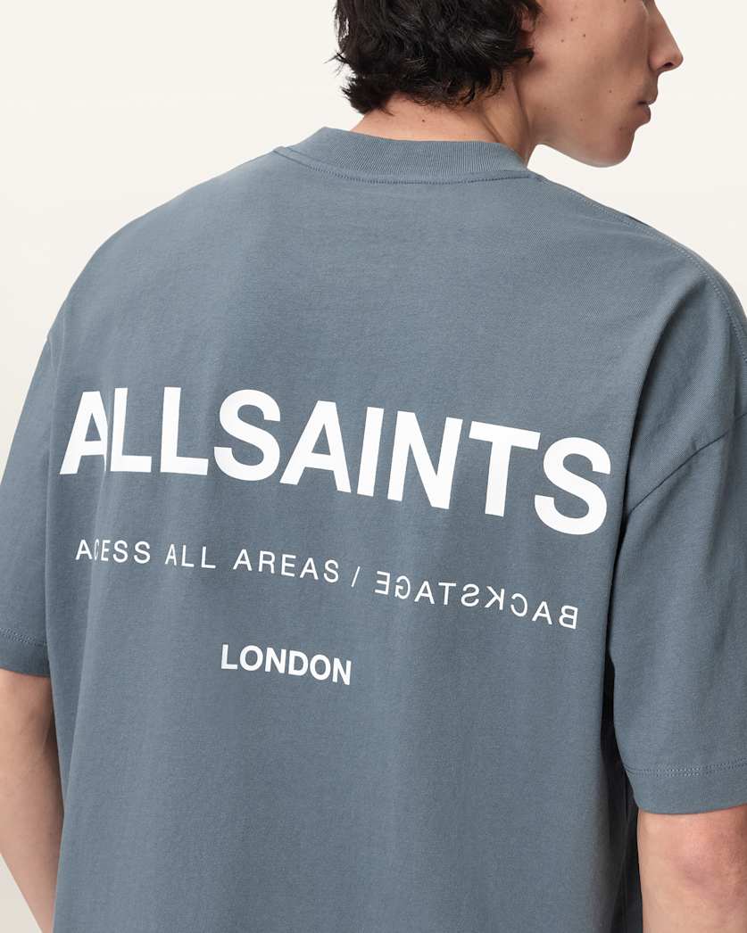 Light Slate Gray טי שירט קצרה אוברסייז לגברים Backstage ALLSAINTS