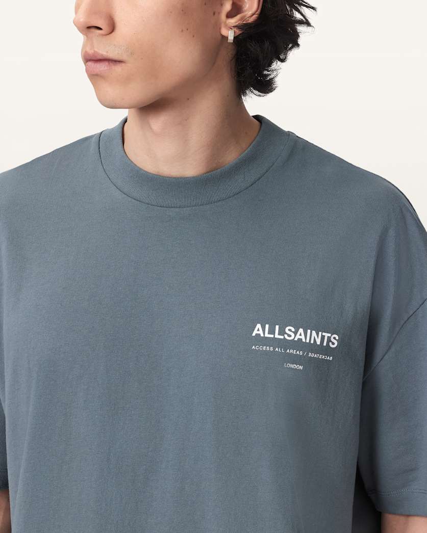 Slate Gray טי שירט קצרה אוברסייז לגברים Backstage ALLSAINTS