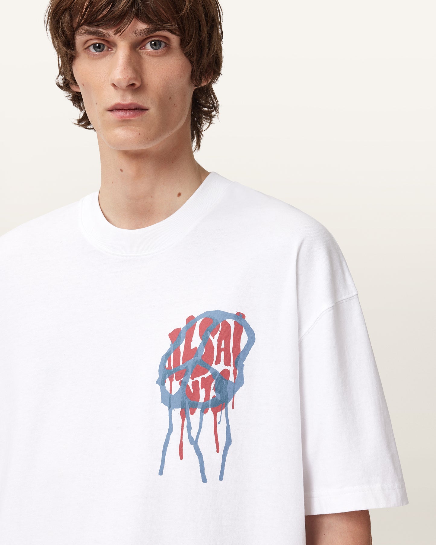 White Smoke טי שירט קצרה לגברים Runner ALLSAINTS