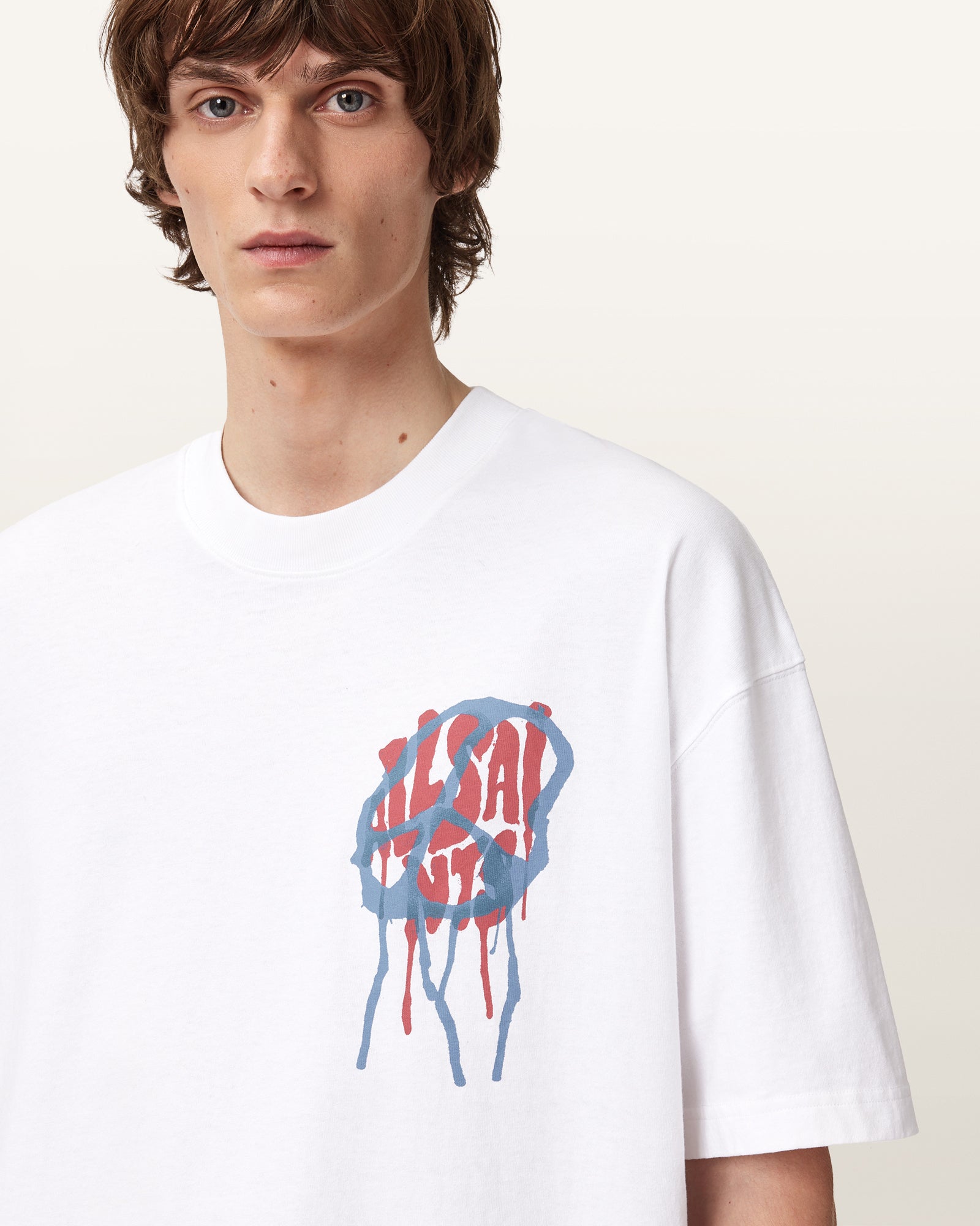 White Smoke טי שירט קצרה לגברים Runner ALLSAINTS