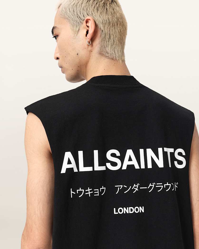 Black גופיה לגברים Underground Sl Crew ALLSAINTS