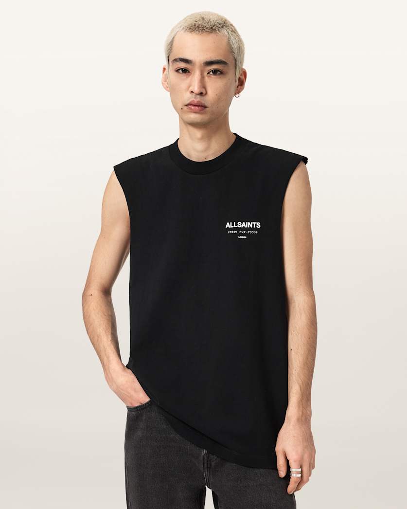 Black גופיה לגברים Underground Sl Crew ALLSAINTS