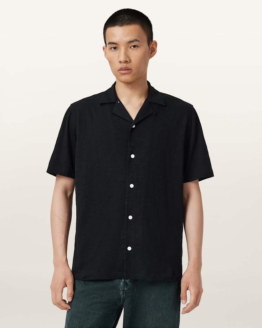 Black חולצה מכופתרת קצרה לגברים Relaxed Shirt ALLSAINTS
