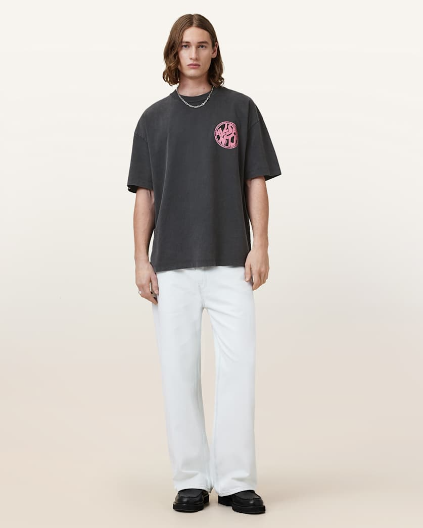 Antique White טי שירט קצרה לגברים Distortion SS ALLSAINTS