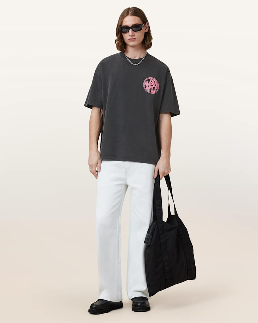 Antique White טי שירט קצרה לגברים Distortion SS ALLSAINTS