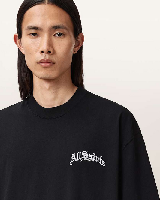 Black טי שירט קצרה לגברים Descent SS ALLSAINTS