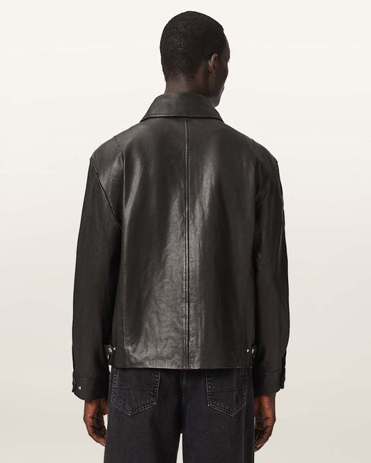 Dark Slate Gray ג'קט עור לגברים Garrison ALLSAINTS