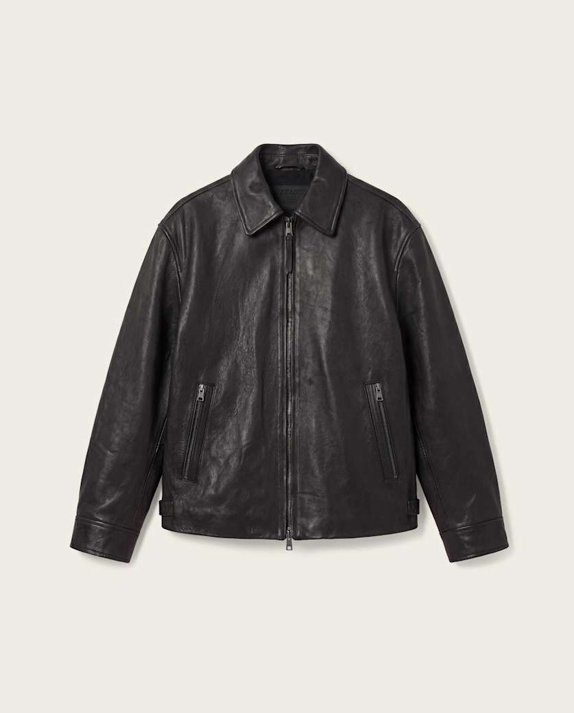 Dark Slate Gray ג'קט עור לגברים Garrison ALLSAINTS