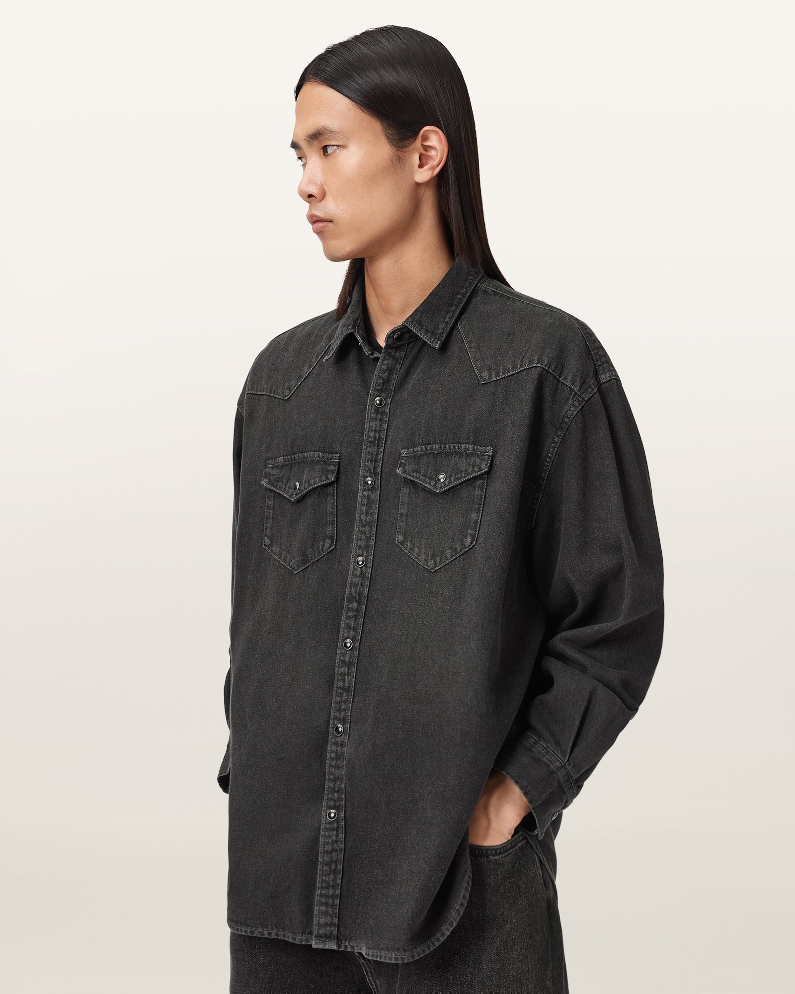 Beige חולצה מכופתרת ארוכה לגברים Fenton ALLSAINTS