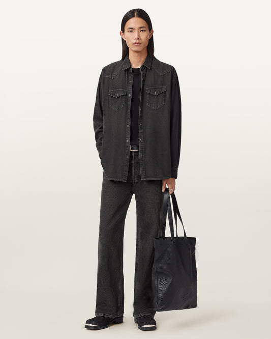 Dark Slate Gray חולצה מכופתרת ארוכה לגברים Fenton ALLSAINTS