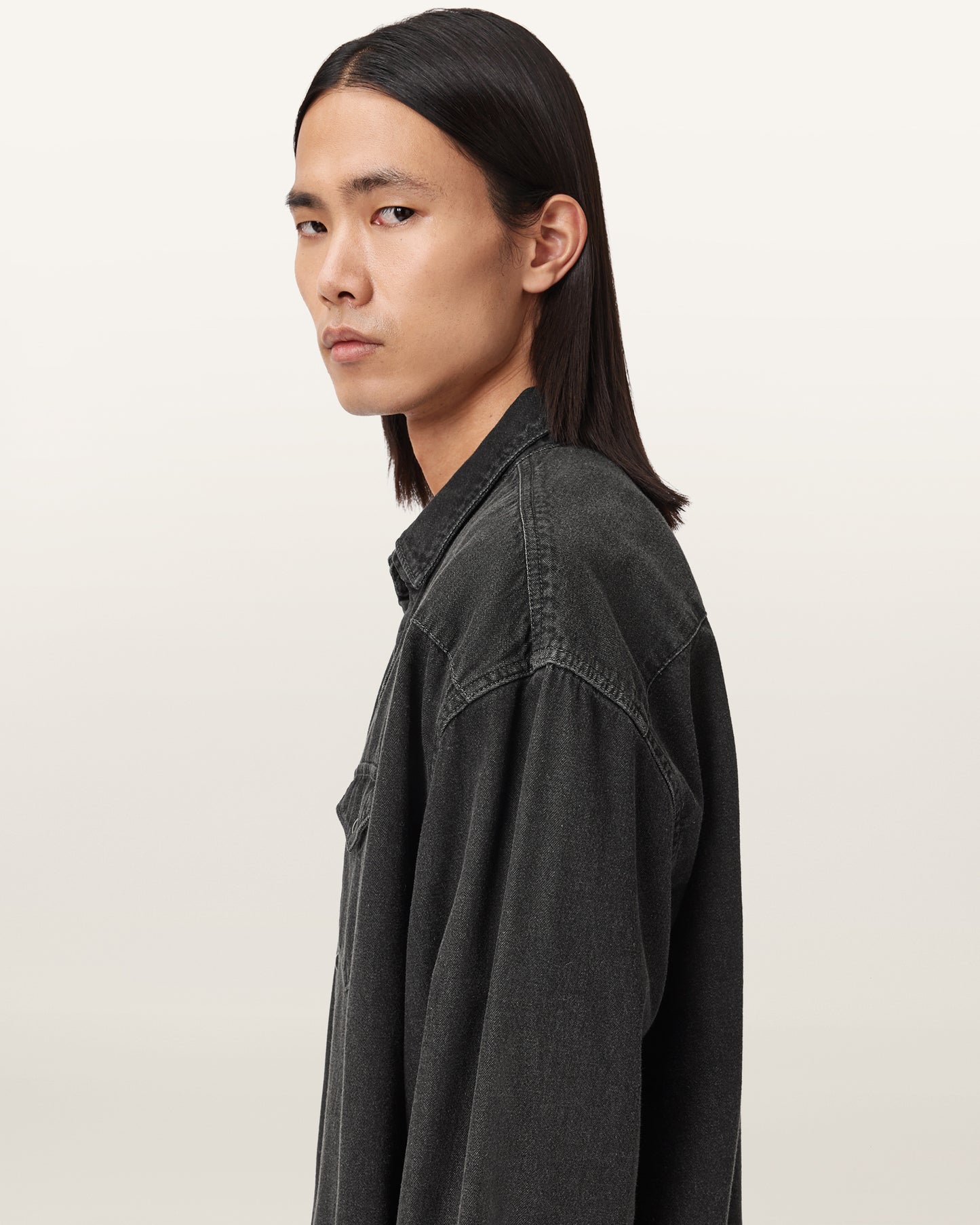 Dark Slate Gray חולצה מכופתרת ארוכה לגברים Fenton ALLSAINTS