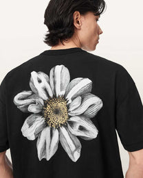 Black טי שירט גרפית אוברסייז לגברים Petals ALLSAINTS