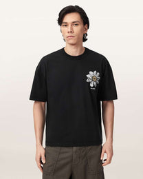 Black טי שירט גרפית אוברסייז לגברים Petals ALLSAINTS