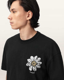 Black טי שירט גרפית אוברסייז לגברים Petals ALLSAINTS
