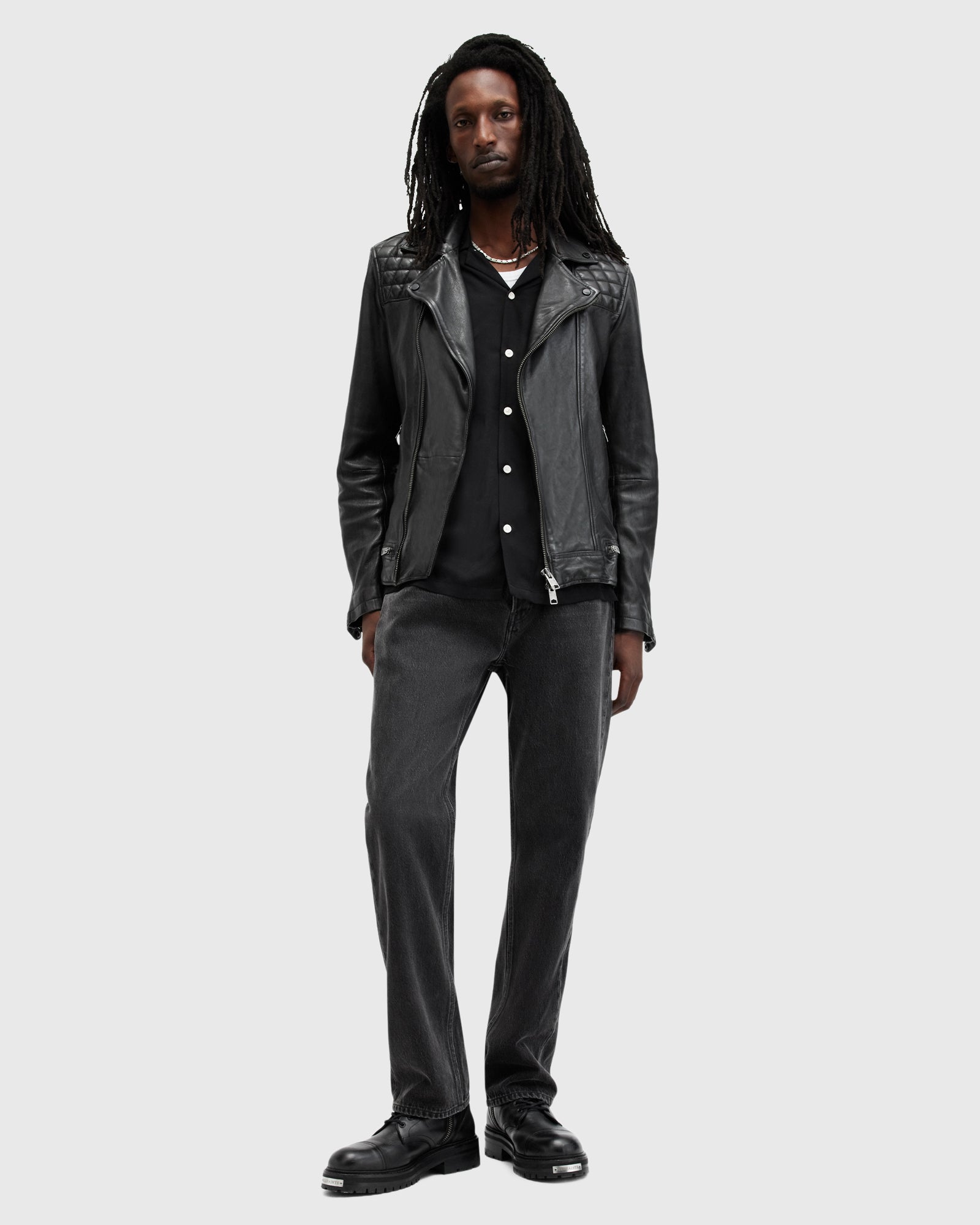 Dark Slate Gray ג'קט עור בייקר לגברים Conroy ALLSAINTS