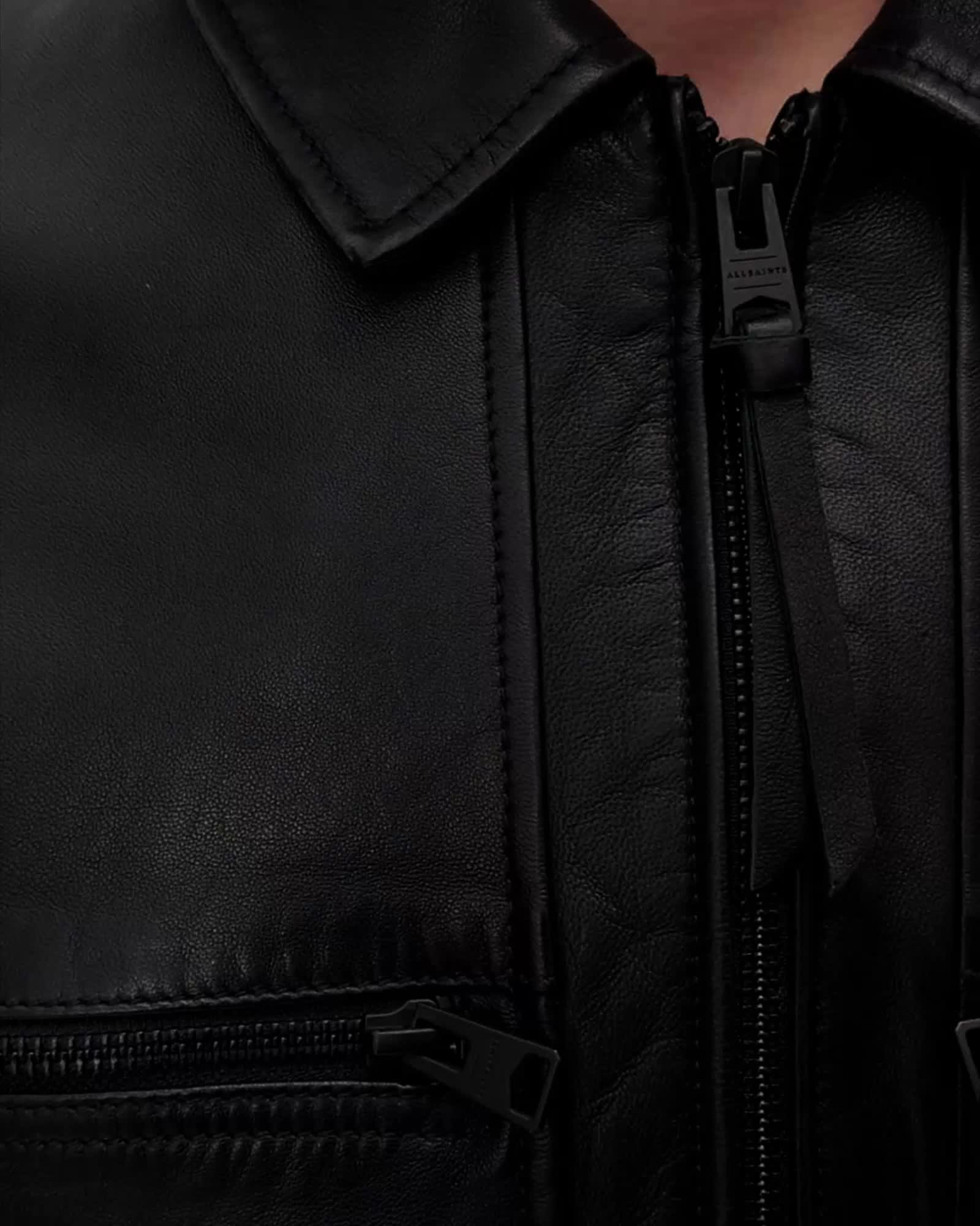 Black ג'קט עור לגברים Luck ALLSAINTS