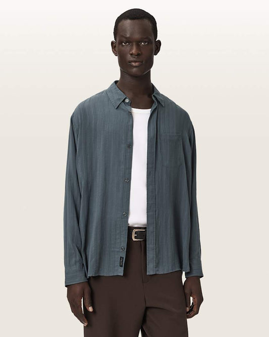 Dark Slate Gray חולצה מכופתרת לגברים Carlyle ALLSAINTS