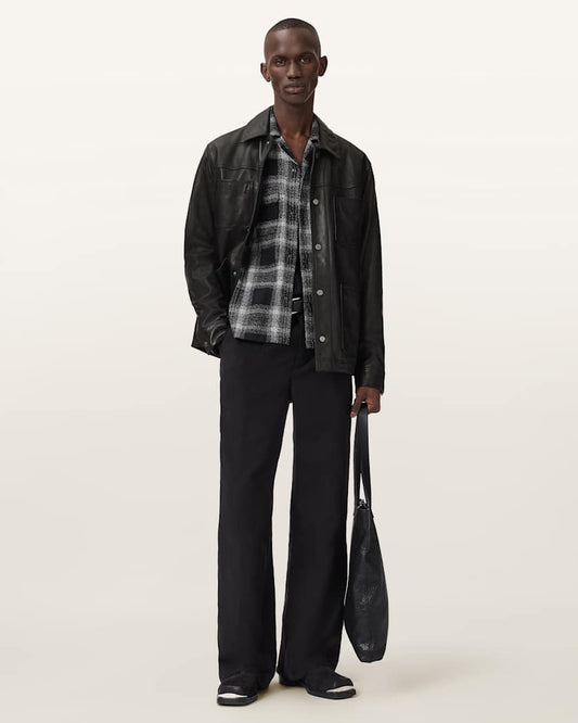 Black חולצה מכופתרת ארוכה לגברים Teshio ALLSAINTS