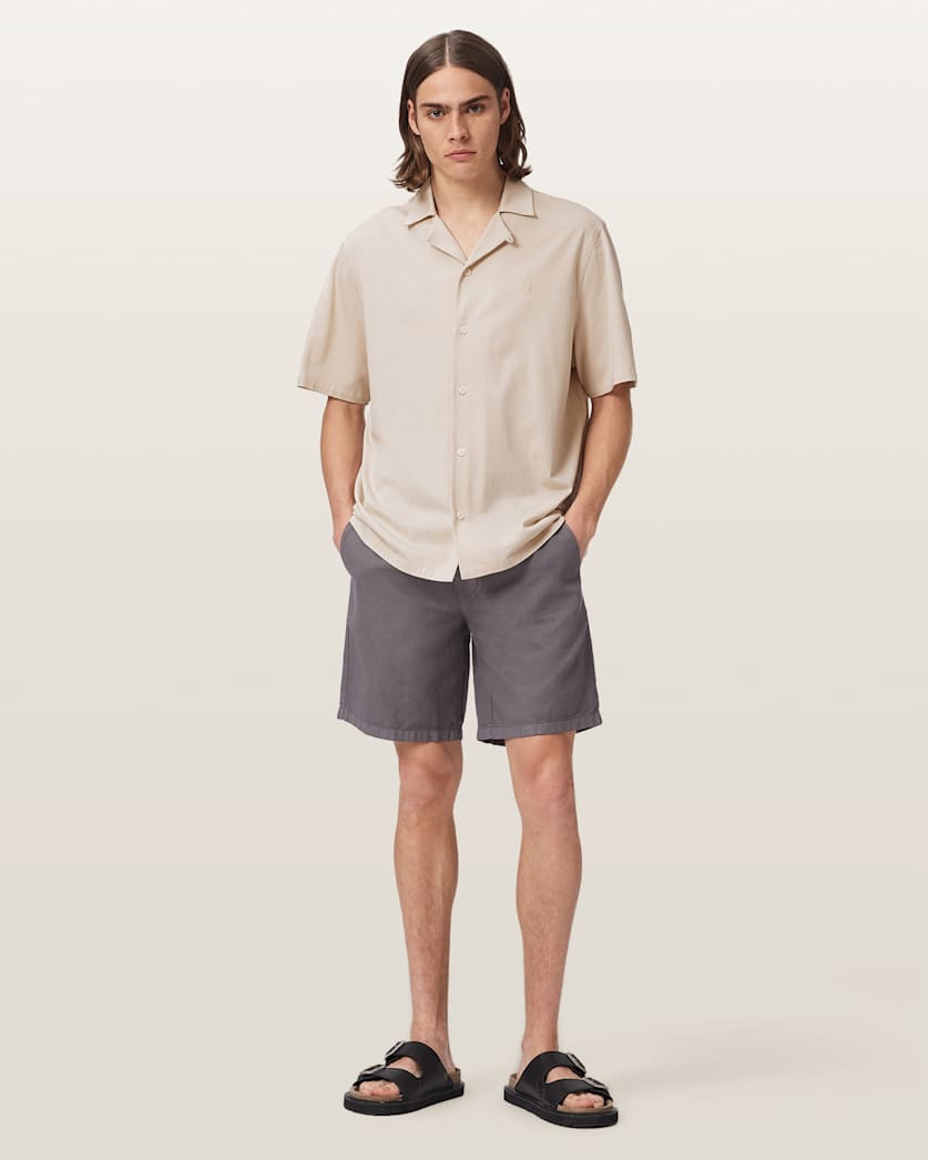 Light Gray חולצה מכופתרת רפויה לגברים Hudson ALLSAINTS