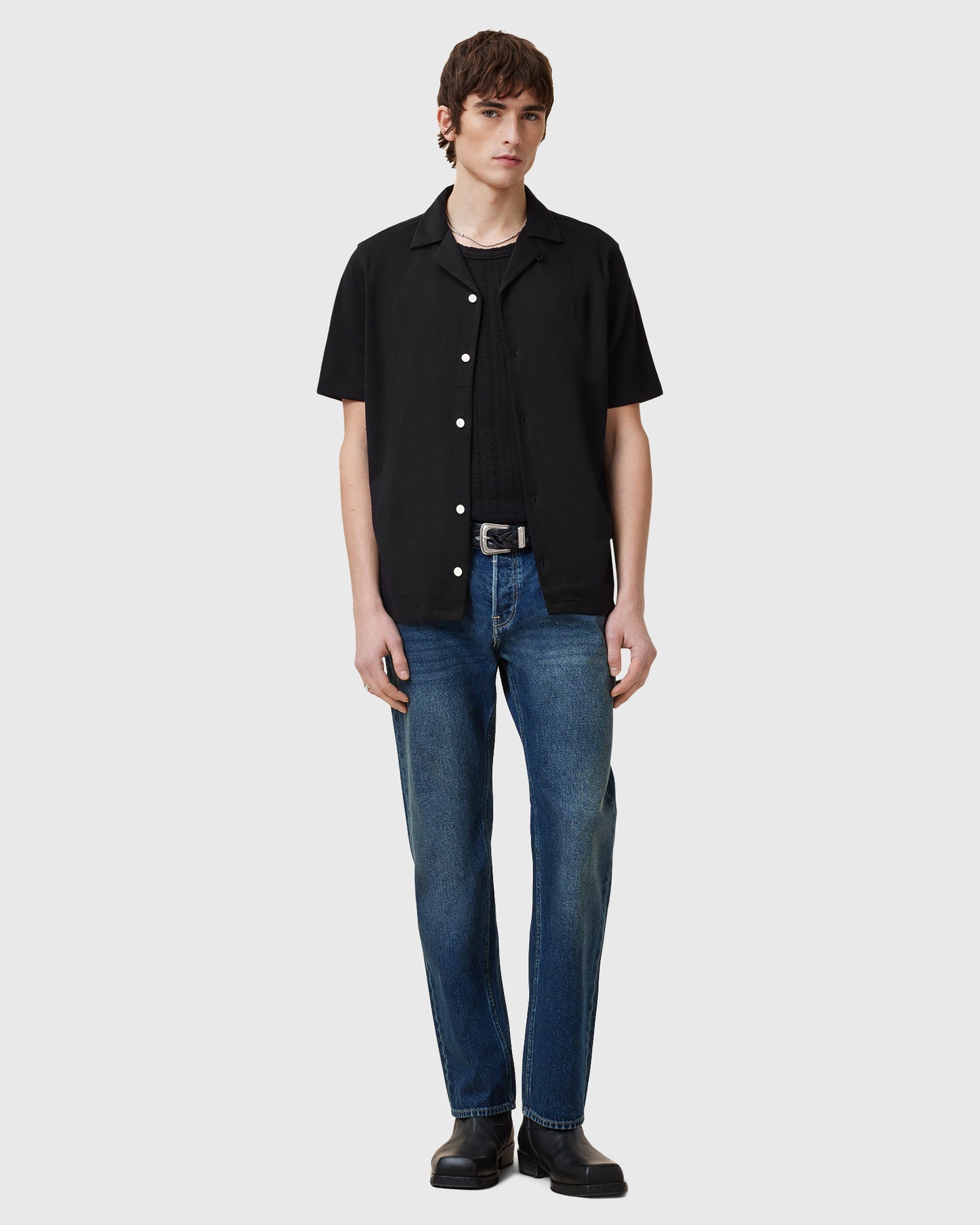 Lavender חולצה מכופתרת קצרה לגברים Hudson ALLSAINTS