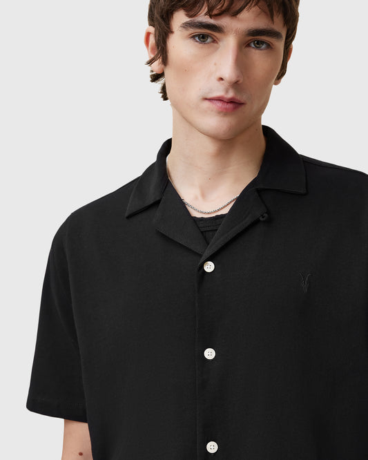 Black חולצה מכופתרת קצרה לגברים Hudson ALLSAINTS