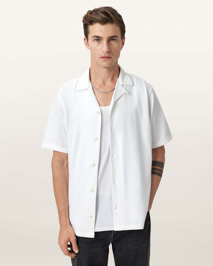 White Smoke חולצה מכופתרת קצרה לגברים Hudson Ss Shirt ALLSAINTS