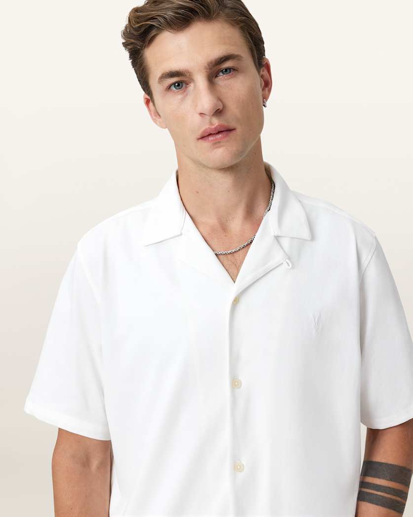 White Smoke חולצה מכופתרת קצרה לגברים Hudson Ss Shirt ALLSAINTS
