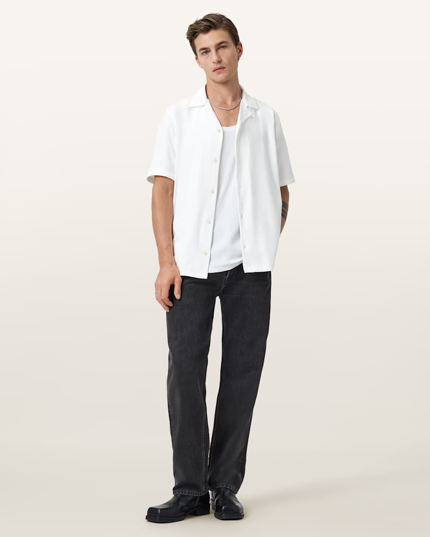 Antique White חולצה מכופתרת קצרה לגברים Hudson Ss Shirt ALLSAINTS